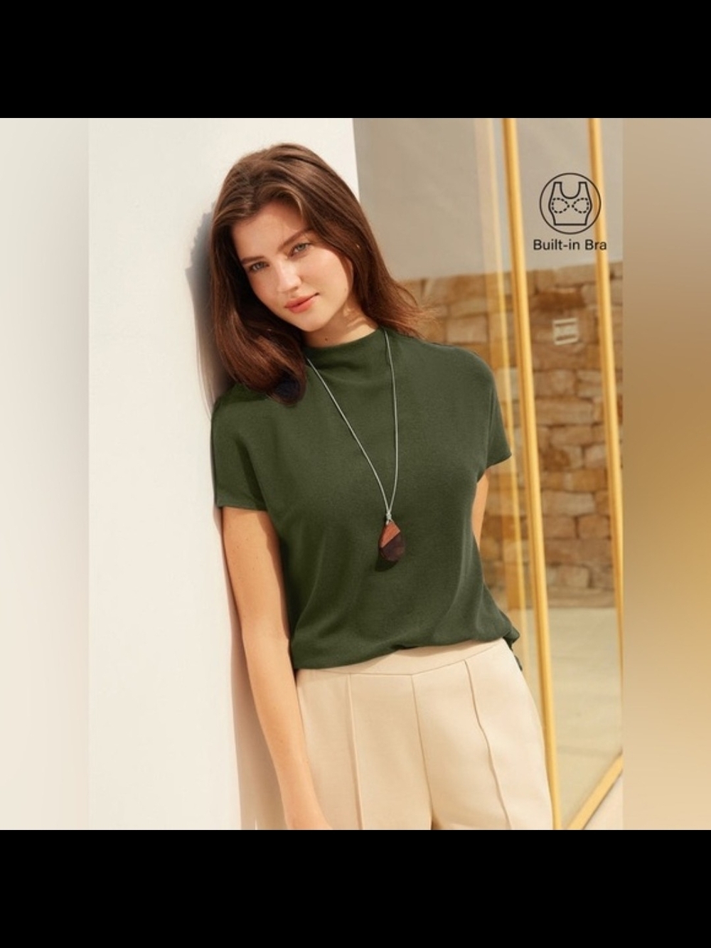 OGL Mockneck Short Sleeve Brami Essential Stretch Top Deep Olive